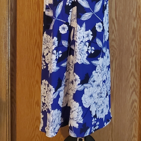 Tahari floral high low sleeveless maxi dress purplish blue polyester size S - Picture 8 of 13